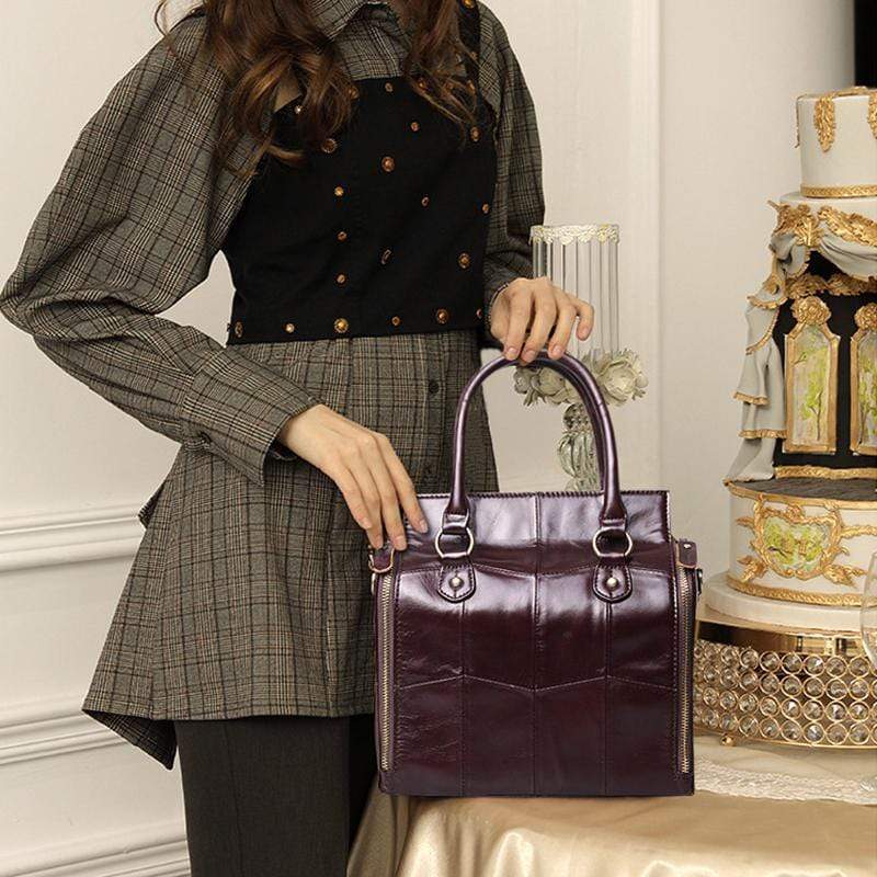 Obangbag Women Retro Vintage Genuine Leather Handbag Multi Pockets Shoulder Bag Handbag File Case