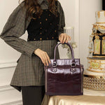 Obangbag Women Retro Vintage Genuine Leather Handbag Multi Pockets Shoulder Bag Handbag File Case