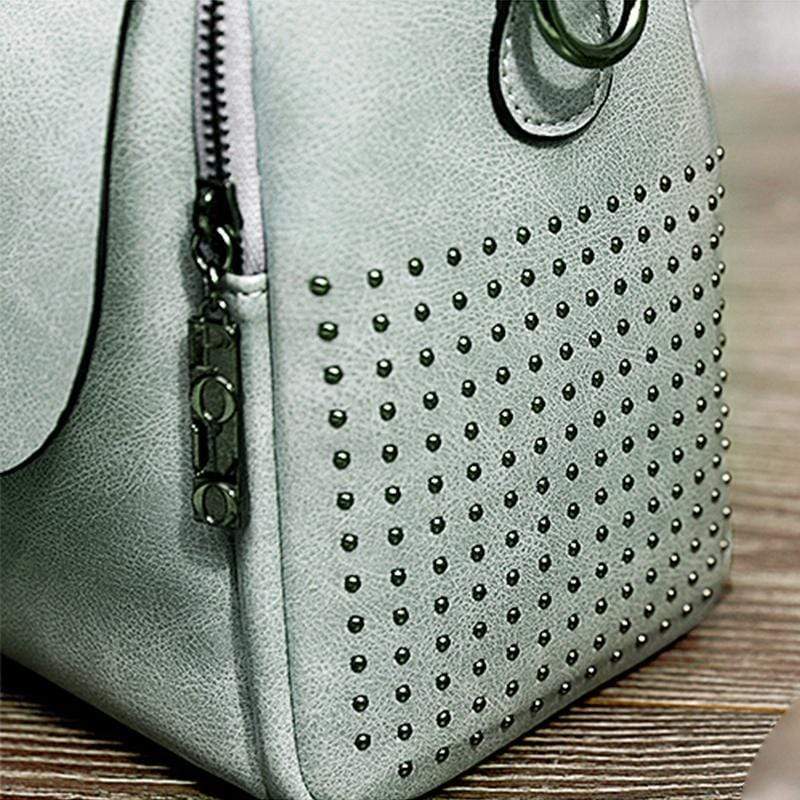 Obangbag Women Retro Vintage Rivet Oil Wax Leather Large Capacity Handbag