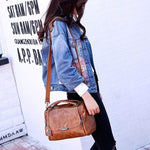 Obangbag Women Retro Vintage Rivet Oil Wax Leather Large Capacity Handbag