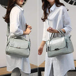Obangbag Women Retro Vintage Rivet Oil Wax Leather Large Capacity Handbag