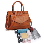 Obangbag Women Vintage Large Capacity Multi Pockets Snake Skin Pattern Leather Boston Bag Handbag Crossbody Bag