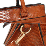 Obangbag Women Vintage Large Capacity Multi Pockets Snake Skin Pattern Leather Boston Bag Handbag Crossbody Bag