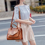 Obangbag Women Vintage Large Capacity Multi Pockets Snake Skin Pattern Leather Boston Bag Handbag Crossbody Bag