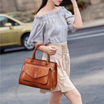 Obangbag Women Vintage Large Capacity Multi Pockets Snake Skin Pattern Leather Boston Bag Handbag Crossbody Bag