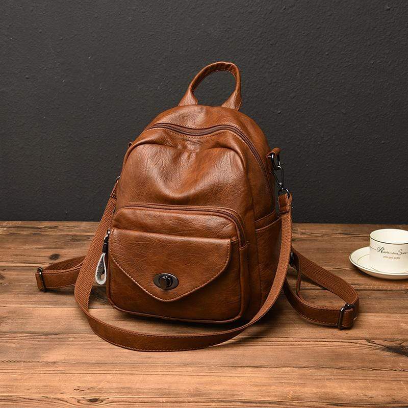 Obangbag Women Vintage Multifunction Roomy PU Leather Backpack Shoulder Bag Bookbag