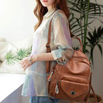 Obangbag Women Vintage Multifunction Roomy PU Leather Backpack Shoulder Bag Bookbag