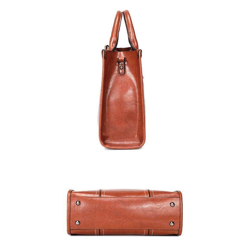 Obangbag Women Vintage Retro Chic Large Capacity Multifunction Oil Wax Leather Tote Bag Crossbody Bag for Work