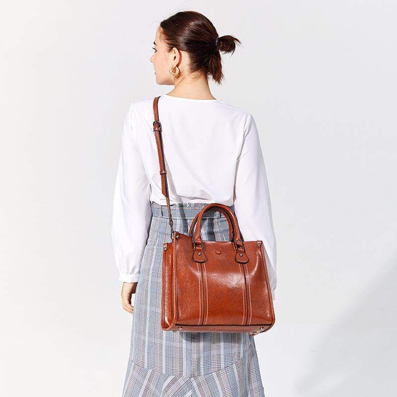 Obangbag Women Vintage Retro Chic Large Capacity Multifunction Oil Wax Leather Tote Bag Crossbody Bag for Work