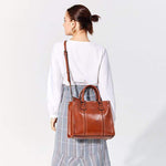 Obangbag Women Vintage Retro Chic Large Capacity Multifunction Oil Wax Leather Tote Bag Crossbody Bag for Work