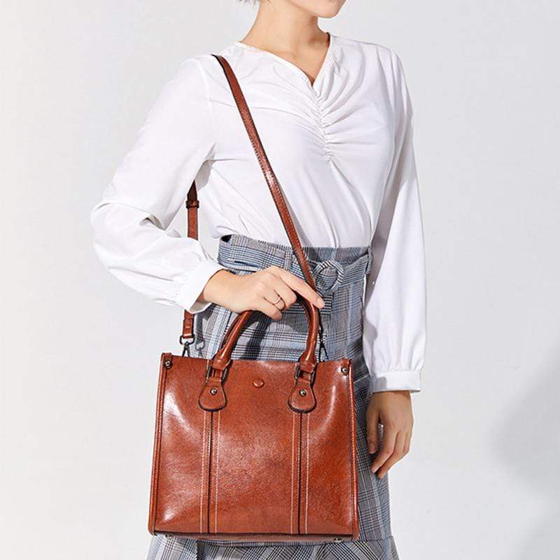 Obangbag Women Vintage Retro Chic Large Capacity Multifunction Oil Wax Leather Tote Bag Crossbody Bag for Work