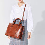 Obangbag Women Vintage Retro Chic Large Capacity Multifunction Oil Wax Leather Tote Bag Crossbody Bag for Work