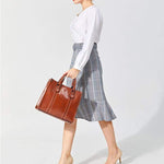Obangbag Women Vintage Retro Chic Large Capacity Multifunction Oil Wax Leather Tote Bag Crossbody Bag for Work