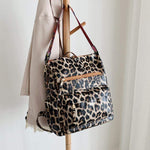Women Vintage Leopard Print Large Capacity Multi Pockets Leather Backpack Shoulder Bag for Travel