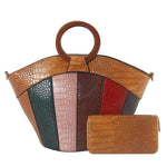 Obangbag Yellow Women MIni Vintage Stylish Daily Patchwork Crocodile Pattern Leather Bag Set Purse Handbag